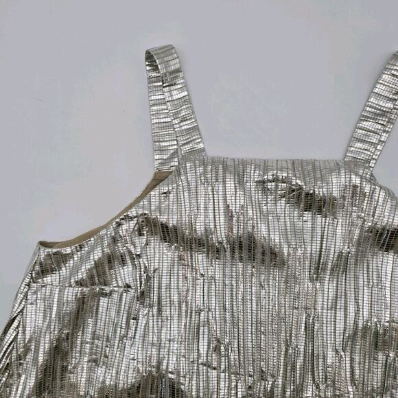 Anthropologie Top Womens Small Silver Tank Boxy Metallic Foil Maeve Shimmer - Picture 2 of 10